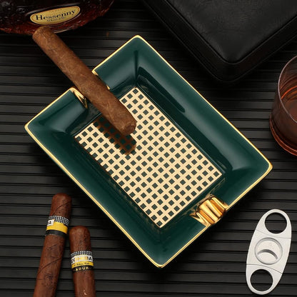 Ironical Green & Gold Cigar Ashtray - Grandeur Prestige