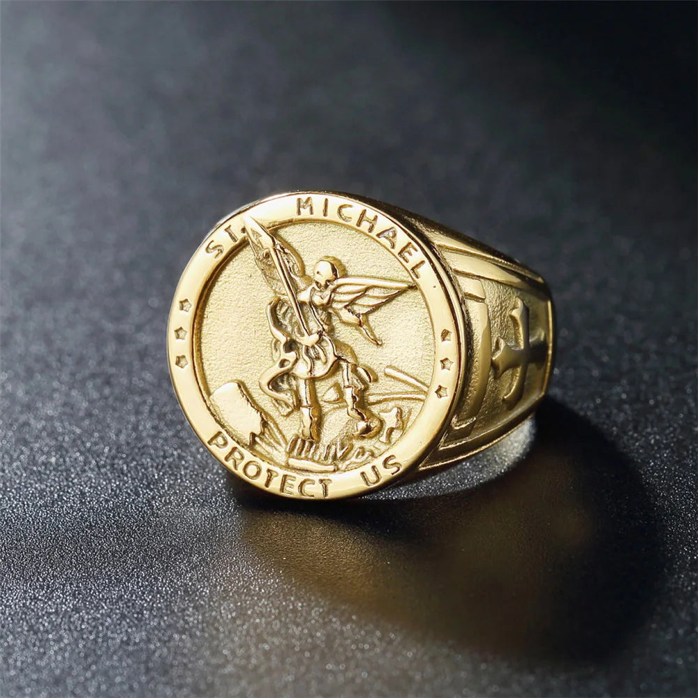 Vintage Catholic Angel Michael Ring - Grandeur Prestige