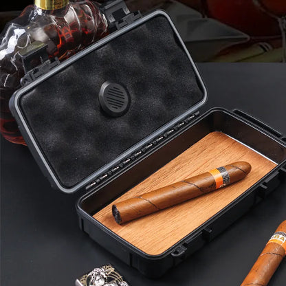 Travel Portable Cigar Humidor with Humidifier Cedar Wood Chip Waterproof Storage Box - Grandeur Prestige