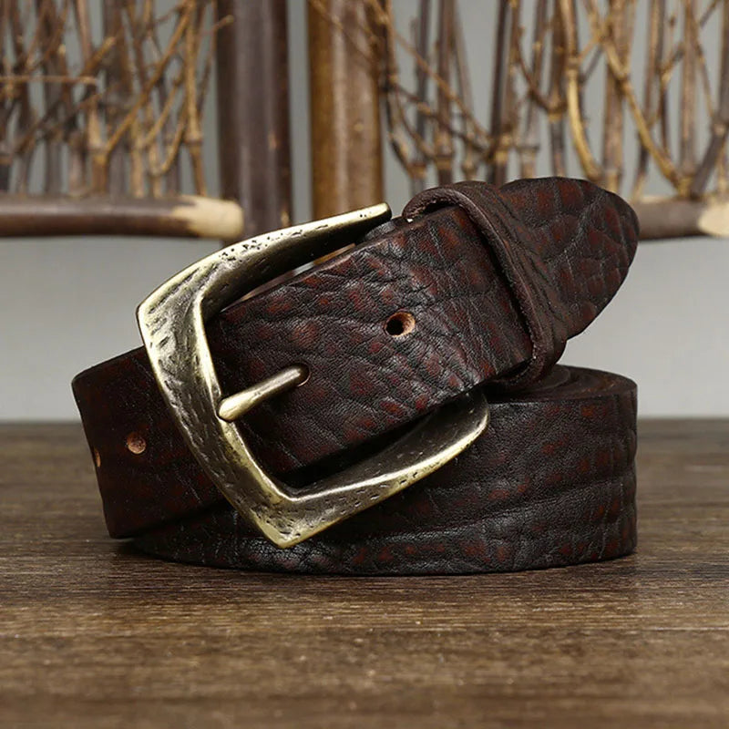 38mm Vintage Leather Copper Buckle Belt - Grandeur Prestige