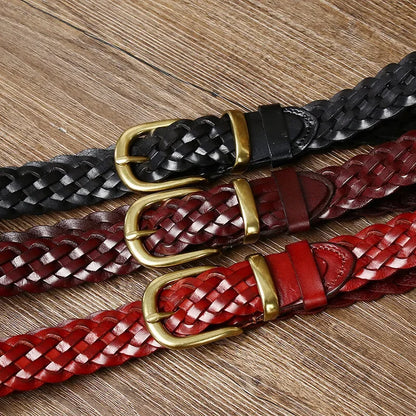 30mm Woven Knit Cowhide Pin Buckle Belt - Grandeur Prestige