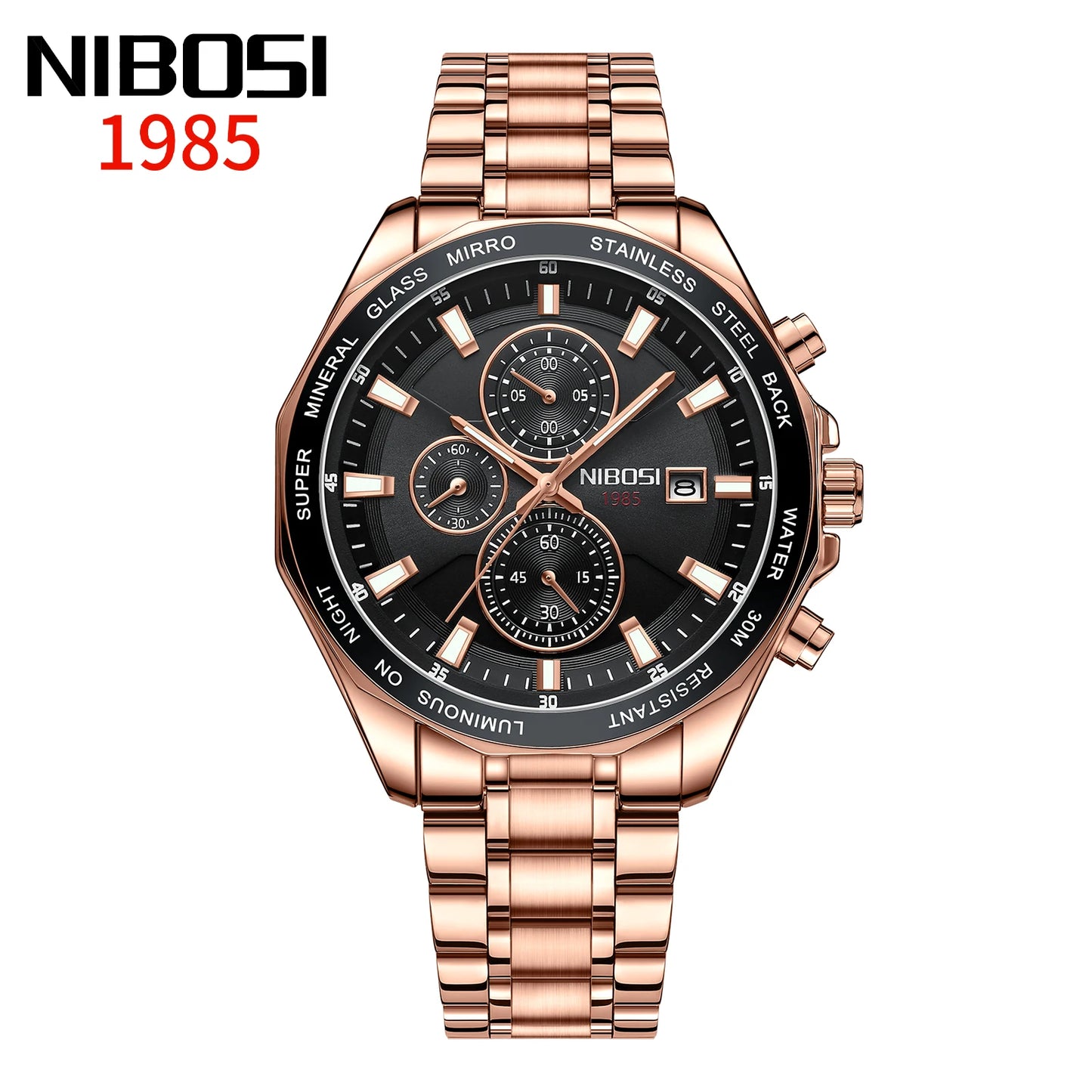 46mm NIBOSI Quartz Chronograph Sports Watch - Grandeur Prestige