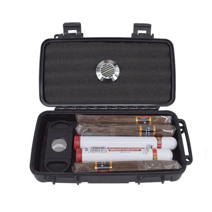 Travel Portable Cigar Humidor with Humidifier Cedar Wood Chip Waterproof Storage Box - Grandeur Prestige