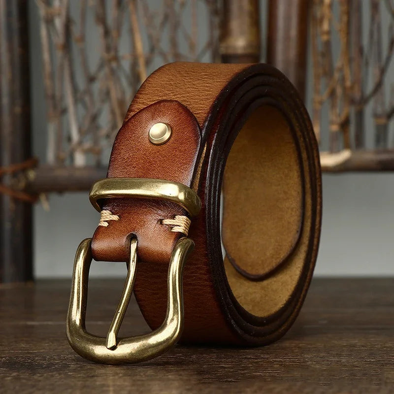 38mm Pure Cowhide Brass Buckle Belt - Grandeur Prestige