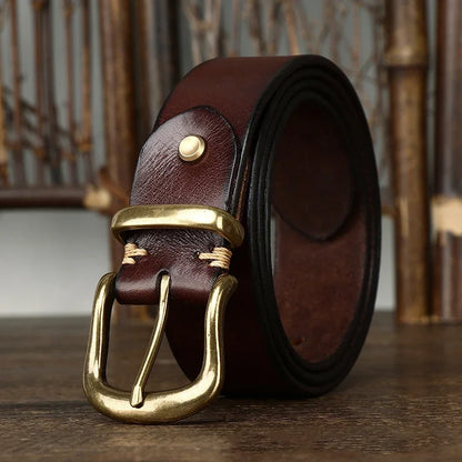 38mm Pure Cowhide Brass Buckle Belt - Grandeur Prestige