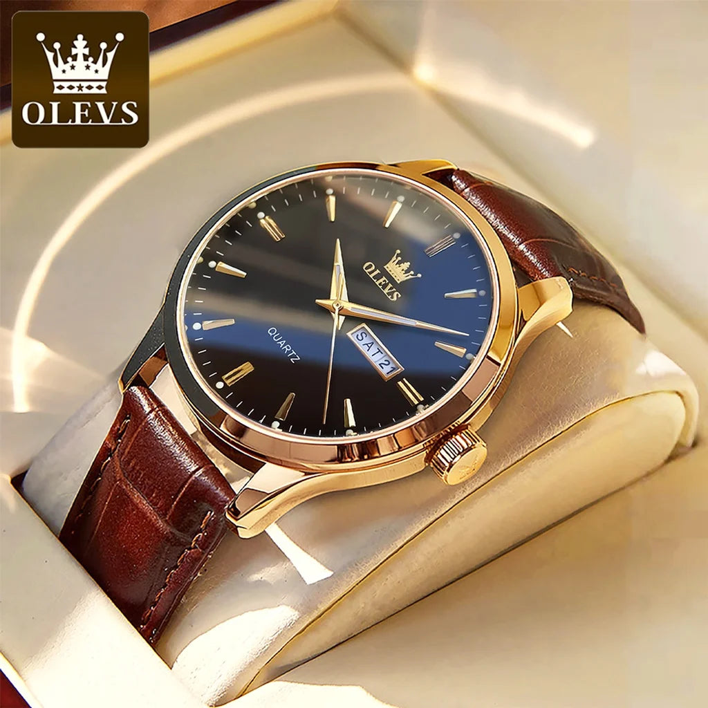 40mm OLEVS Classic Quartz Leather Strap Watch - Grandeur Prestige