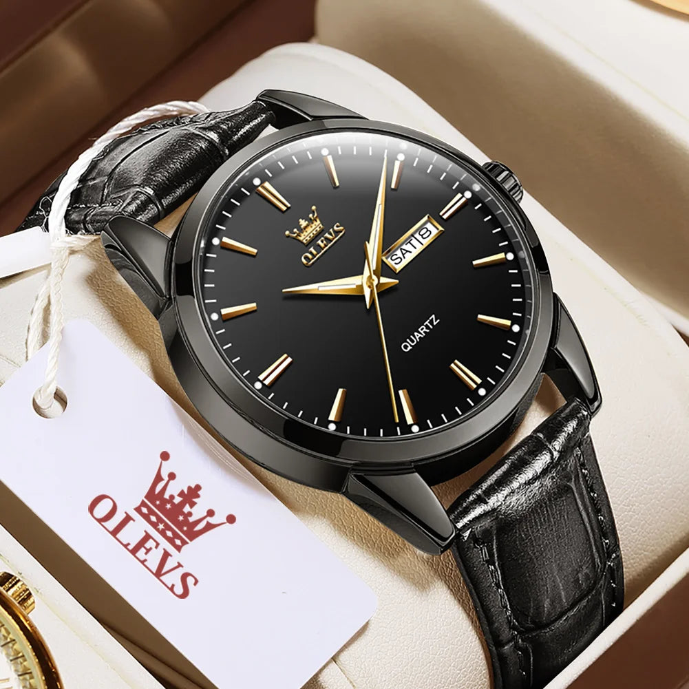 40mm OLEVS Classic Quartz Leather Strap Watch - Grandeur Prestige