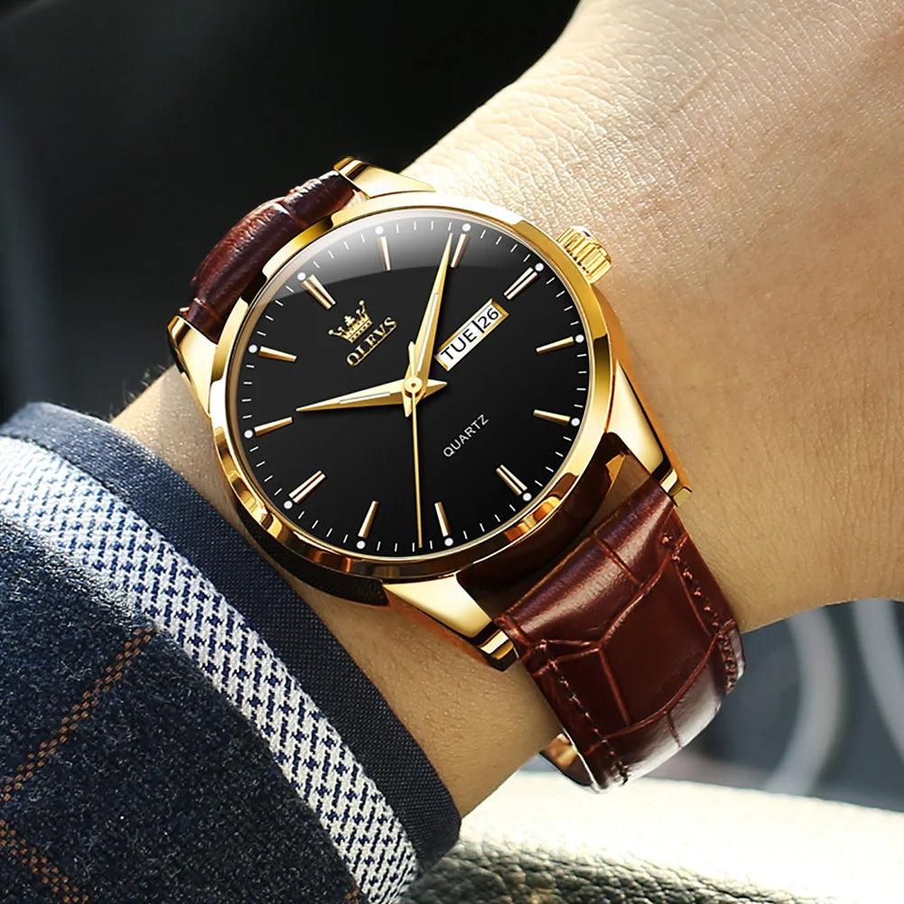 40mm OLEVS Classic Quartz Leather Strap Watch - Grandeur Prestige