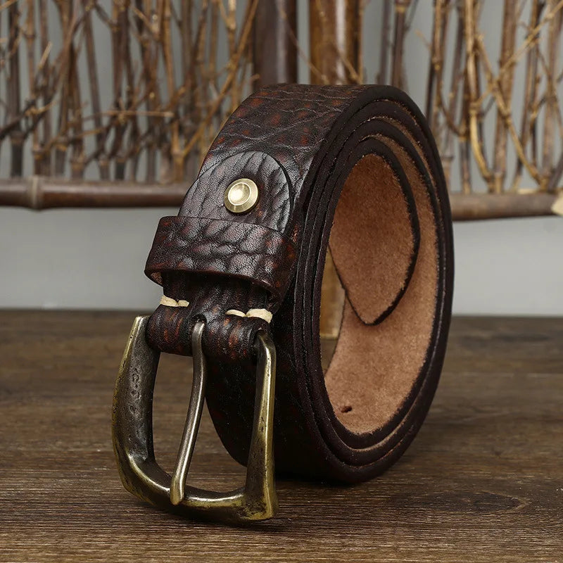 38mm Vintage Leather Copper Buckle Belt - Grandeur Prestige