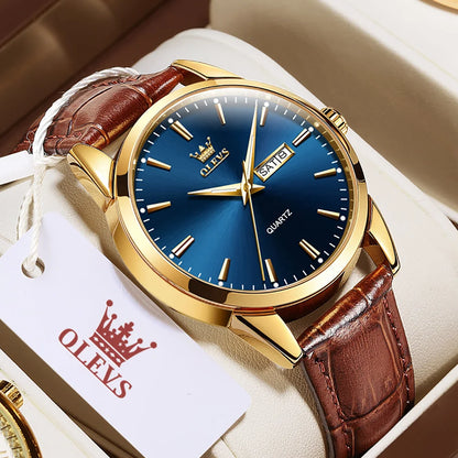 40mm OLEVS Classic Quartz Leather Strap Watch - Grandeur Prestige