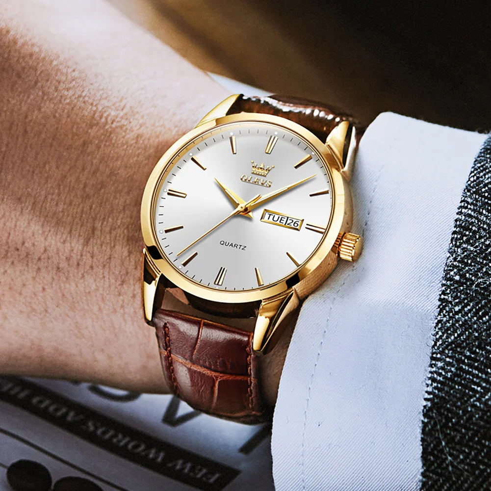 40mm OLEVS Classic Quartz Leather Strap Watch - Grandeur Prestige