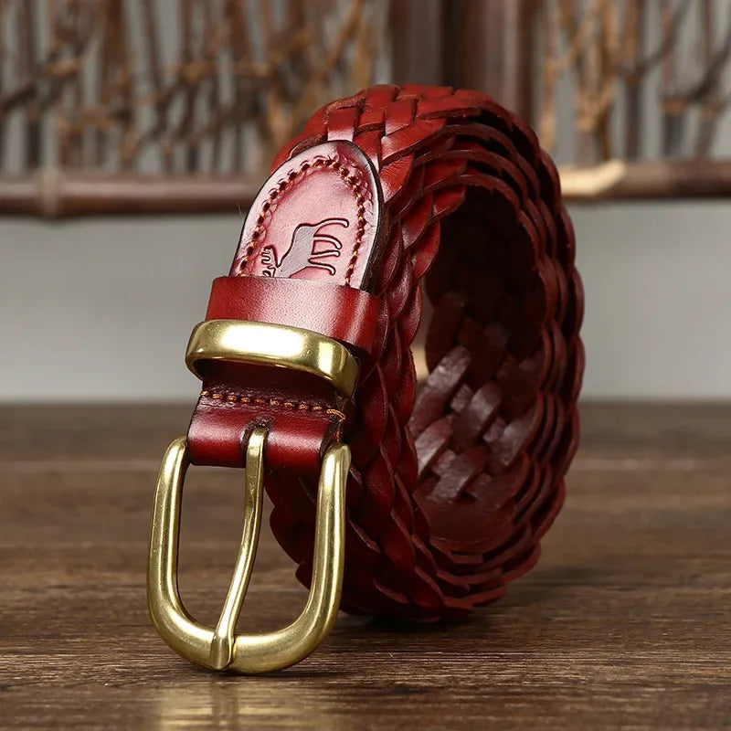 30mm Woven Knit Cowhide Pin Buckle Belt - Grandeur Prestige