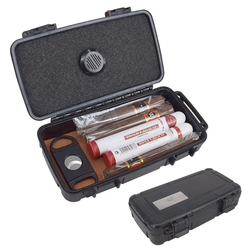 Travel Portable Cigar Humidor with Humidifier Cedar Wood Chip Waterproof Storage Box - Grandeur Prestige