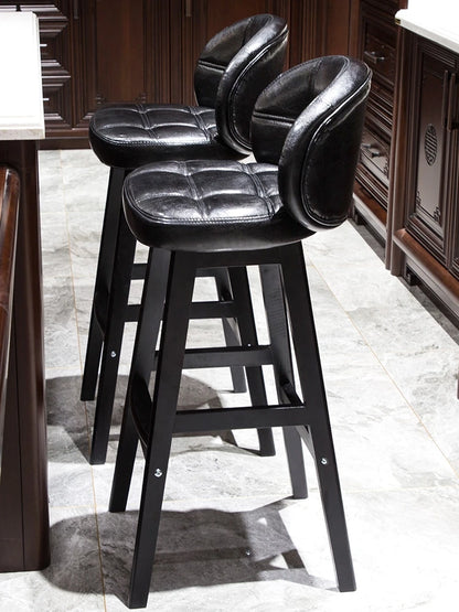 Exquisite Timber Bar Stool with Classic Luxury Leather Seating - Grandeur Prestige