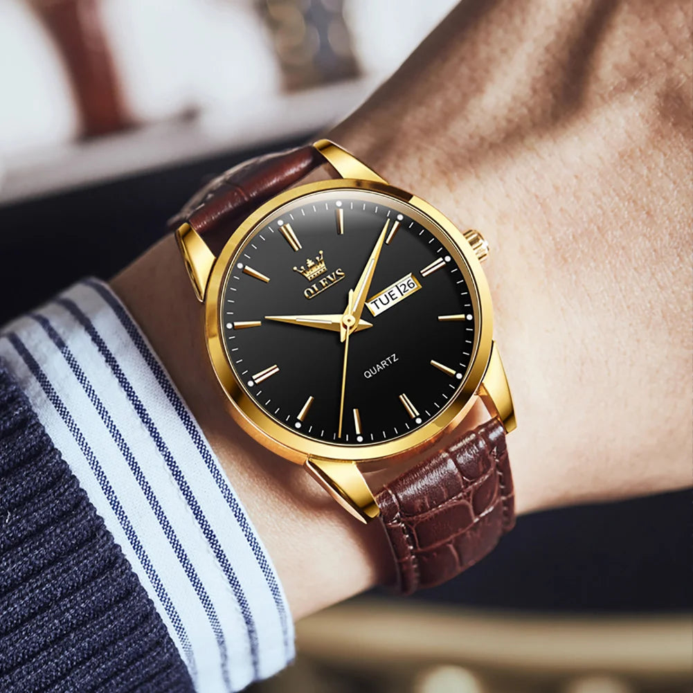 40mm OLEVS Classic Quartz Leather Strap Watch - Grandeur Prestige