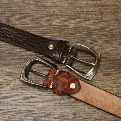 38mm Vintage Leather Copper Buckle Belt - Grandeur Prestige