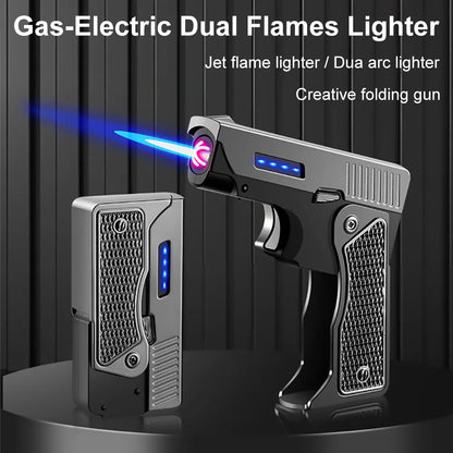 Rechargeable Metal Gas Electric Dual Use Folding Gun Lighter - Grandeur Prestige