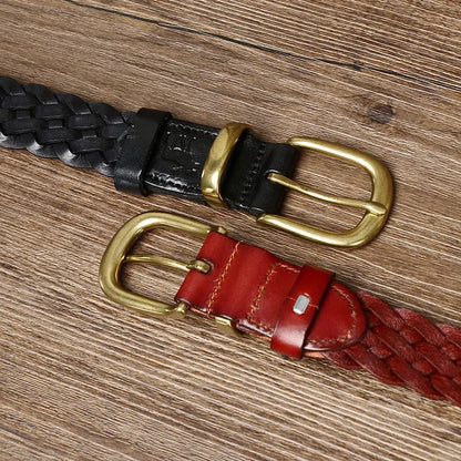 30mm Woven Knit Cowhide Pin Buckle Belt - Grandeur Prestige