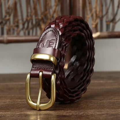 30mm Woven Knit Cowhide Pin Buckle Belt - Grandeur Prestige