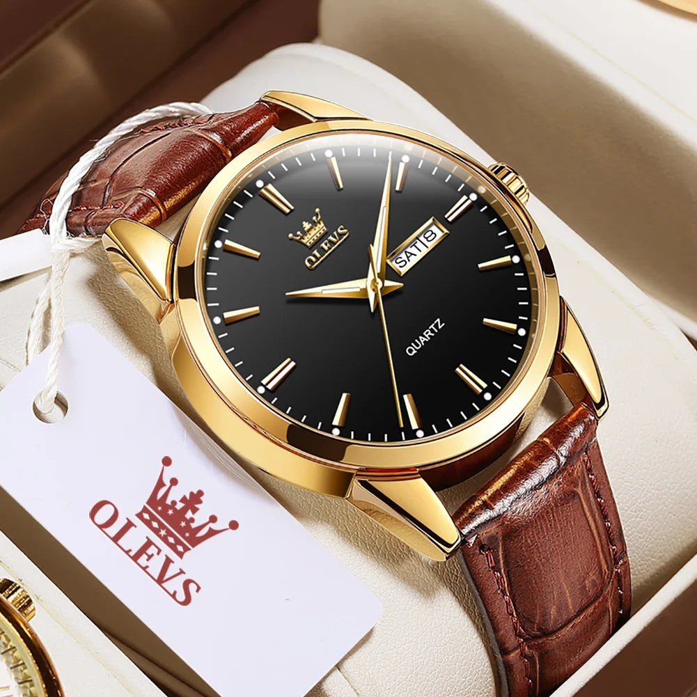 40mm OLEVS Classic Quartz Leather Strap Watch - Grandeur Prestige