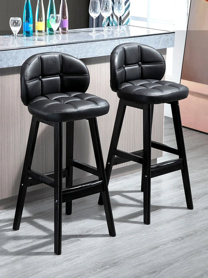 Exquisite Timber Bar Stool with Classic Luxury Leather Seating - Grandeur Prestige