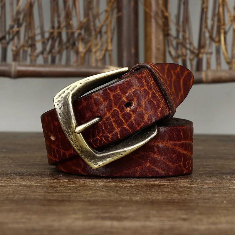 38mm Vintage Leather Copper Buckle Belt - Grandeur Prestige