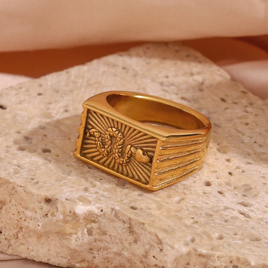 Snake Stamped Rectangle Signet Ring - Grandeur Prestige