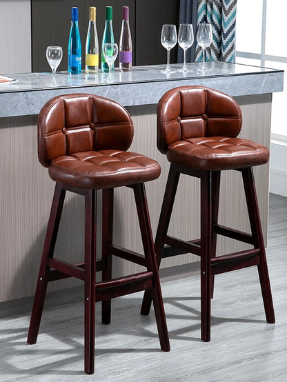 Exquisite Timber Bar Stool with Classic Luxury Leather Seating - Grandeur Prestige