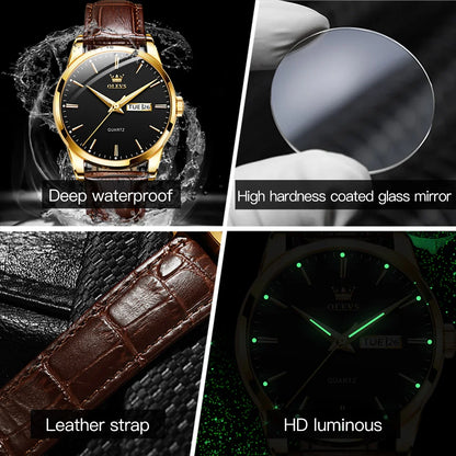 40mm OLEVS Classic Quartz Leather Strap Watch - Grandeur Prestige