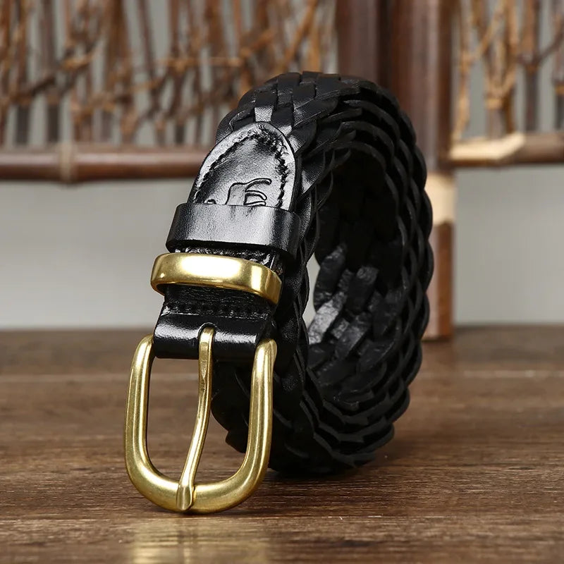 30mm Woven Knit Cowhide Pin Buckle Belt - Grandeur Prestige