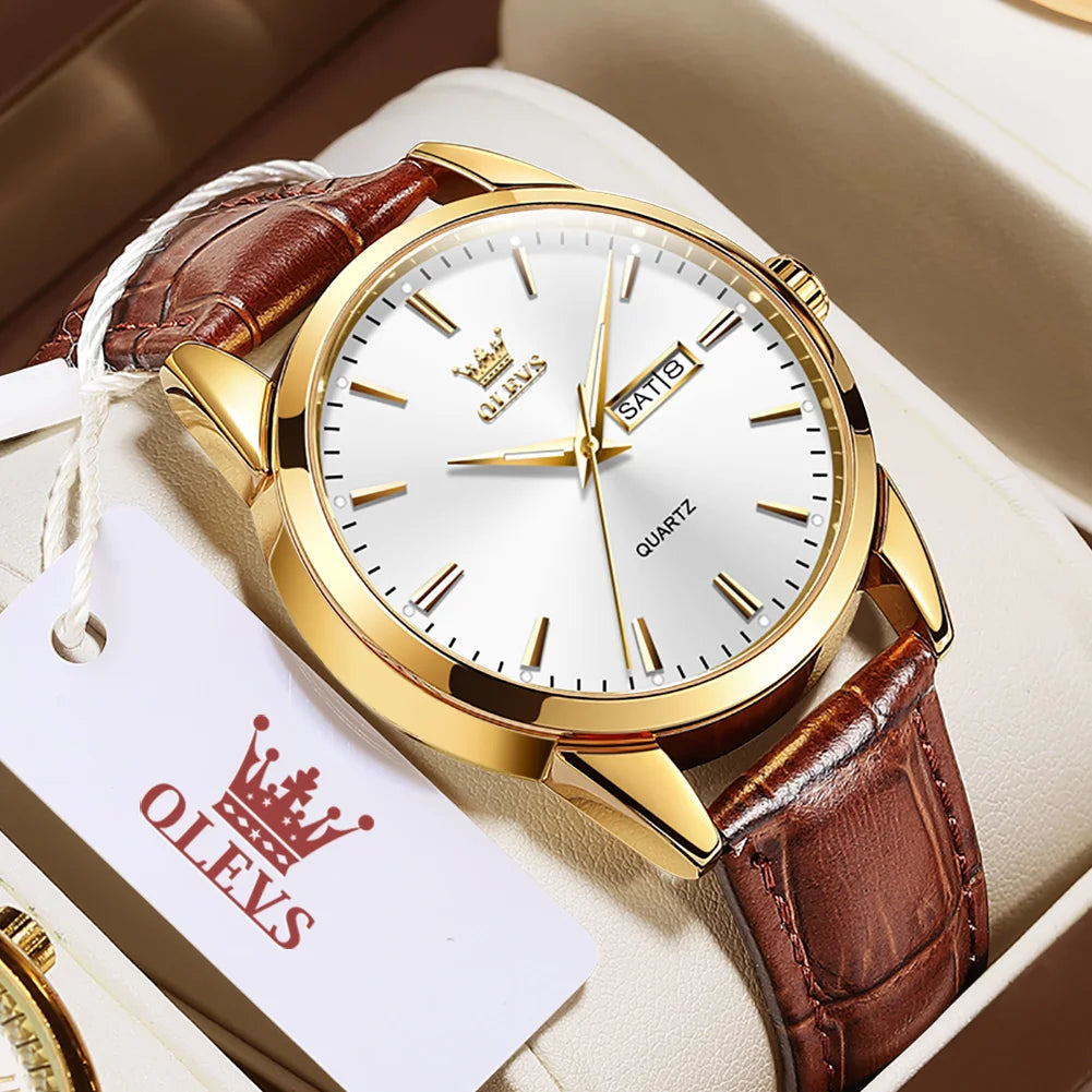40mm OLEVS Classic Quartz Leather Strap Watch - Grandeur Prestige