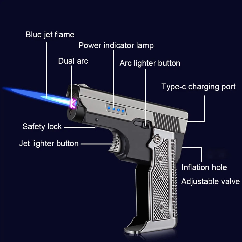 Rechargeable Metal Gas Electric Dual Use Folding Gun Lighter - Grandeur Prestige