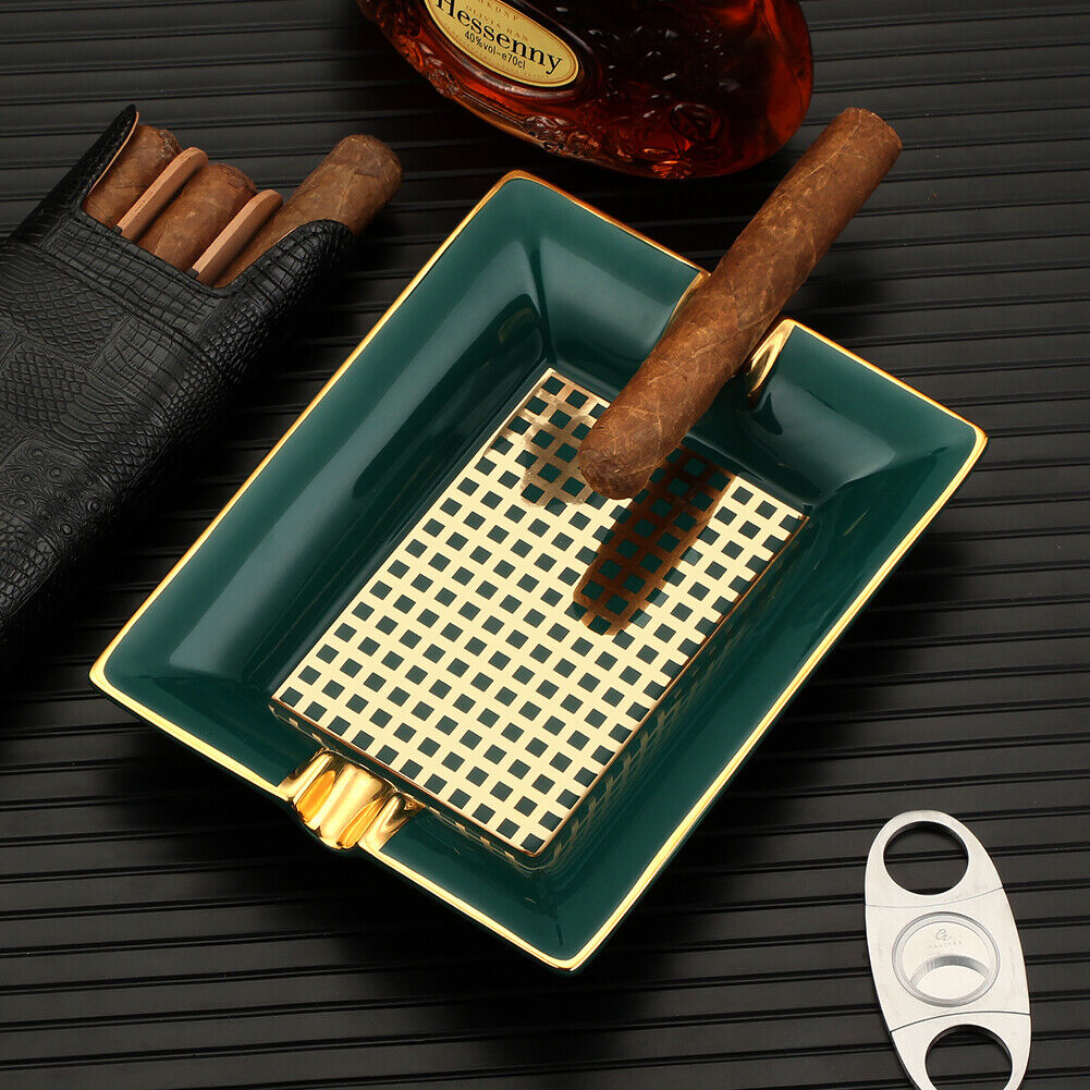 Ironical Green & Gold Cigar Ashtray - Grandeur Prestige